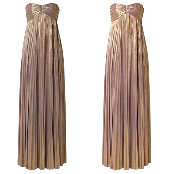 Retrofête Lyanna Metallic Pleated Sweetheart Strapless Maxi Dress Evening Gown - Picture 12 of 15